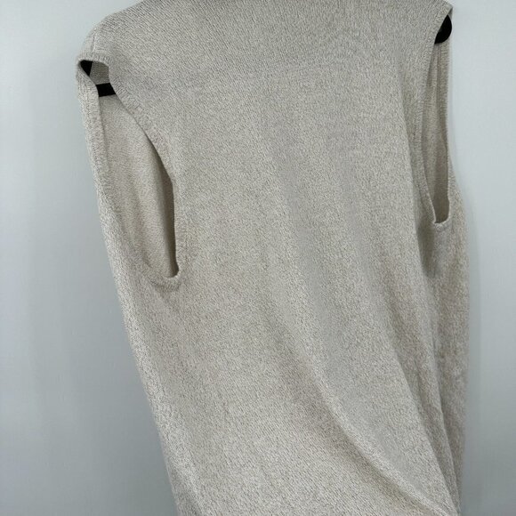 Talbots Womens Cardigan Sweater Large Metallic Beige Sleeveless Waterfall Knit - Picture 13 of 13